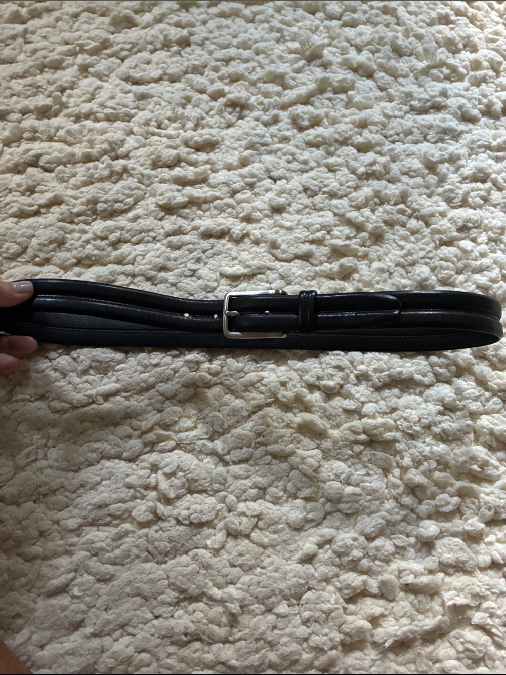 Black Leather Men’s Belt with Silver Buckle
